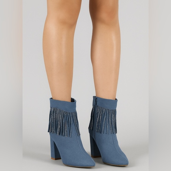 620- Top Moda Ankle Boots Alias-28 Blue Denim Size 7 NWT - Picture 1 of 11